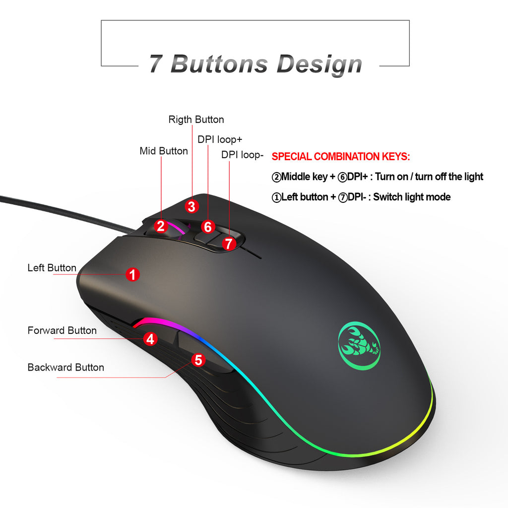 Glowing RGB Gaming Mouse with Breathing LED