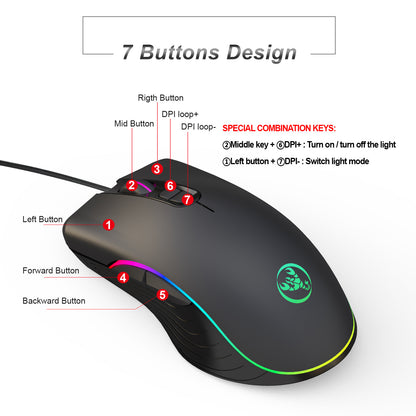 Glowing RGB Gaming Mouse with Breathing LED